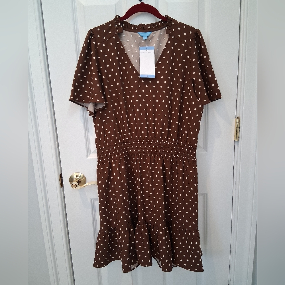 Draper James Brown and White Polka Dot Mini Dress